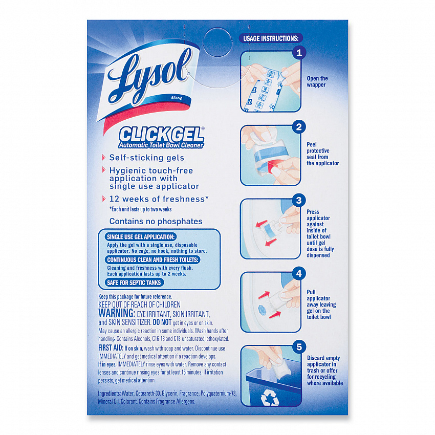 Click Gel Automatic Toilet Bowl Cleaner, Ocean Fresh Scent, 6/Box, 4 Boxes/Carton (89059CT)