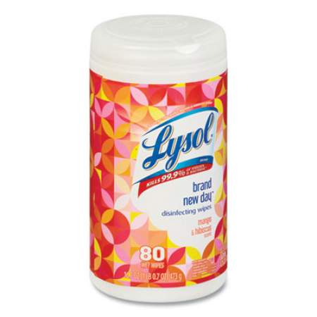 LYSOL Disinfecting Wipes, 7 x 7.25, Mango and Hibiscus, 80 Wipes/Canister, 6 Canisters/Carton (97181)