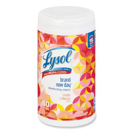 LYSOL Disinfecting Wipes, 7 x 7.25, Mango and Hibiscus, 80 Wipes/Canister (97181EA)