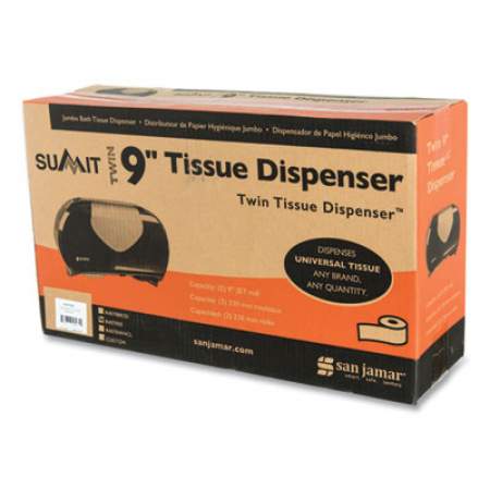 San Jamar Twin Jumbo Bath Tissue Dispenser, 19 1/4 x 6 x 12 1/4, Faux Stainless Steel (R4070SS)