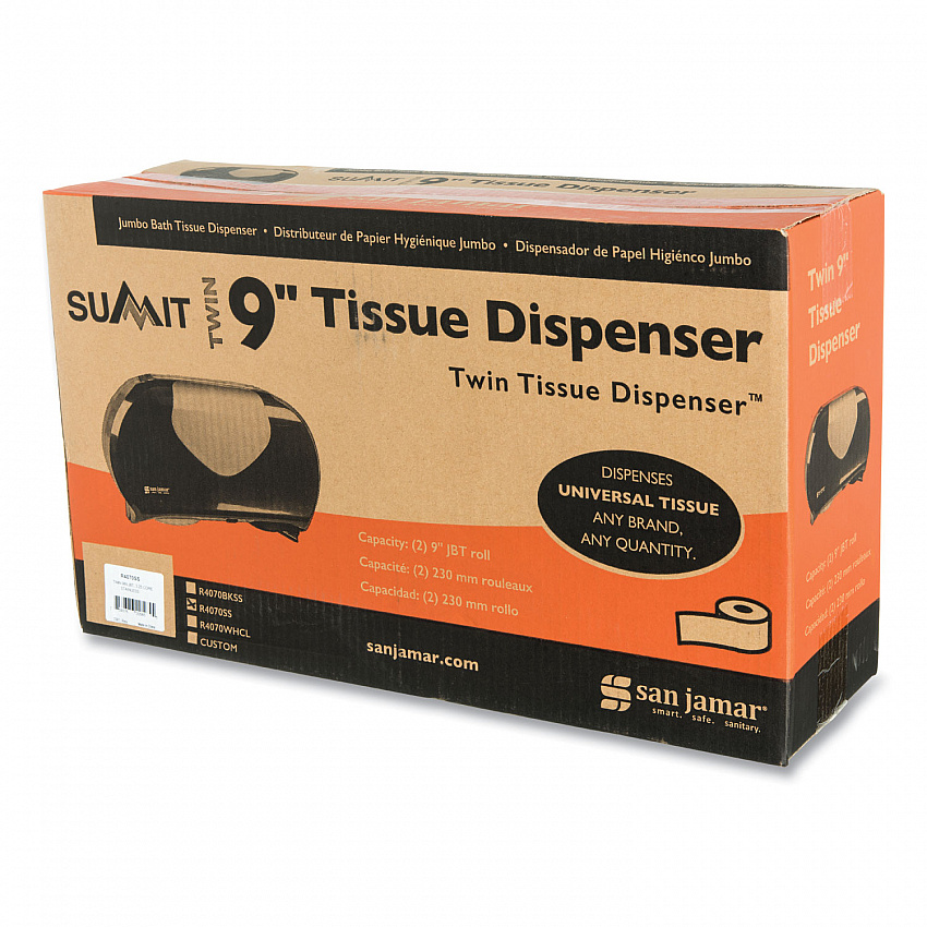 Twin 9" Jumbo Bath Tissue Dispenser, Summit, 19.25 x 6 x 12.25, Faux Stainless Steel (R4070SS)