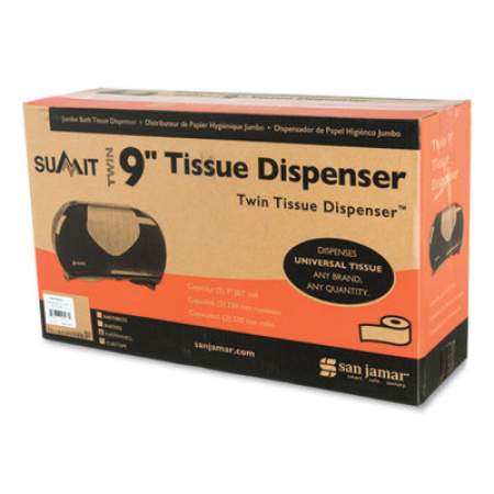 San Jamar Twin Jumbo Bath Tissue Dispenser, 19 1/4 x 6 x 12 1/4, White/Clear (R4070WHCL)