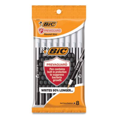 BIC PrevaGuard Ballpoint Pen, Stick, Medium 1 mm, Black Ink/Black Barrel, 8/Pack (GSAMP81BK)