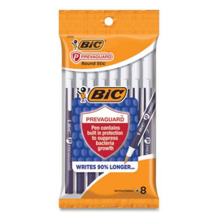 BIC PrevaGuard Ballpoint Pen, Stick, Medium 1 mm, Blue Ink/Blue Barrel, 8/Pack (GSAMP81BE)