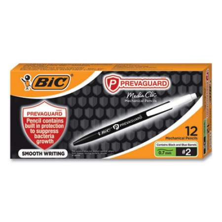 BIC PrevaGuard Media Clic Mechanical Pencils, 0.7 mm, HB (#2), Black Lead, 6 Black Barrel/6 Blue Barrel, Dozen (MPCMA11)