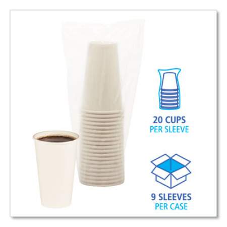 Boardwalk Convenience Pack Paper Hot Cups, 16 oz, White, 9 Cups/Sleeve, 20 Sleeves/Carton (WHT16HCUPOP)