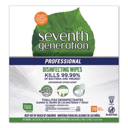 Seventh Generation Professional Disinfecting Multi-Surface Wipes, 8 x 7, Lemongrass Citrus, 70/Canister (44753EA)