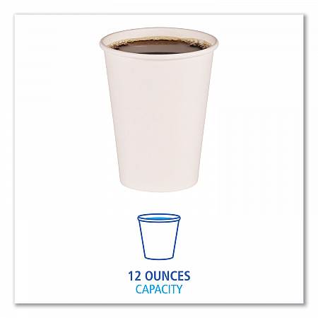Paper Hot Cups, 12 oz, White, 50/Sleeve, 20 Sleeves/Carton (WHT12HCUP)