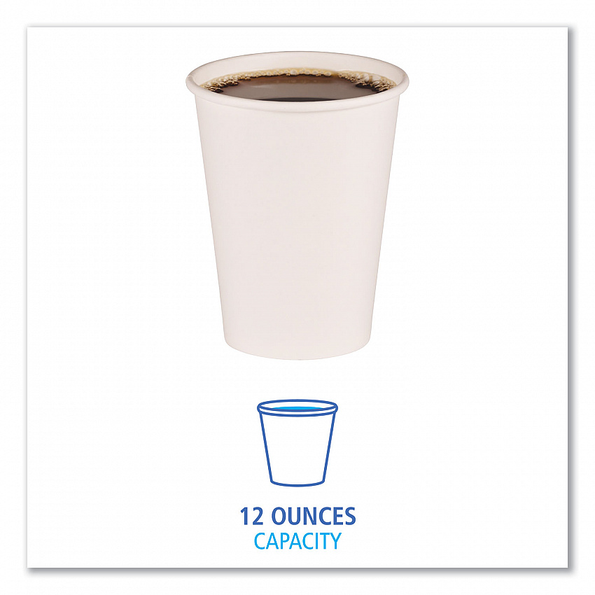 Paper Hot Cups, 12 oz, White, 50/Sleeve, 20 Sleeves/Carton (WHT12HCUP)