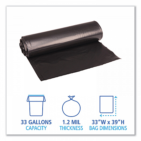Recycled Low-Density Polyethylene Can Liners, 33 gal, 1.2 mil, 33