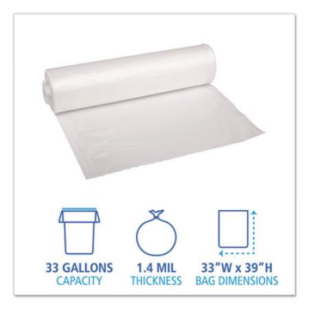 Boardwalk Low Density Repro Can Liners, 33 gal, 1.4 mil, 33" x 39", Clear, 10 Bags/Roll, 10 Rolls/Carton (534)