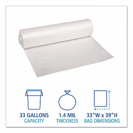 Recycled Low-Density Polyethylene Can Liners, 33 gal, 1.4 mil, 33