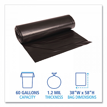 Recycled Low-Density Polyethylene Can Liners, 60 gal, 1.2 mil, 38