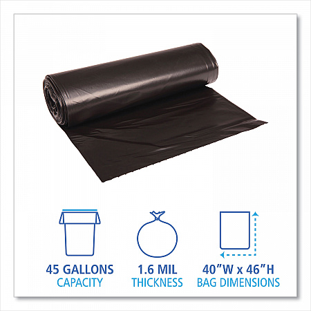 Recycled Low-Density Polyethylene Can Liners, 45 gal, 1.6 mil, 40