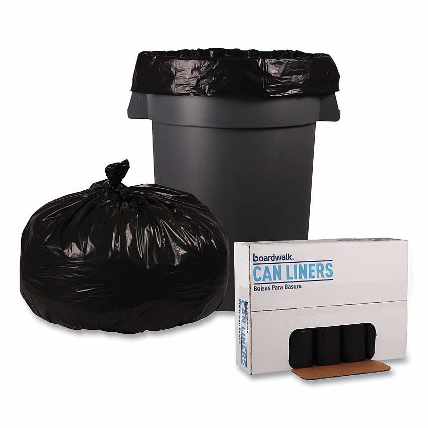 Recycled Low-Density Polyethylene Can Liners, 60 gal, 1.8 mil, 38" x 58", Black, Perforated, 10 Bags/Roll, 10 Rolls/Carton (526)