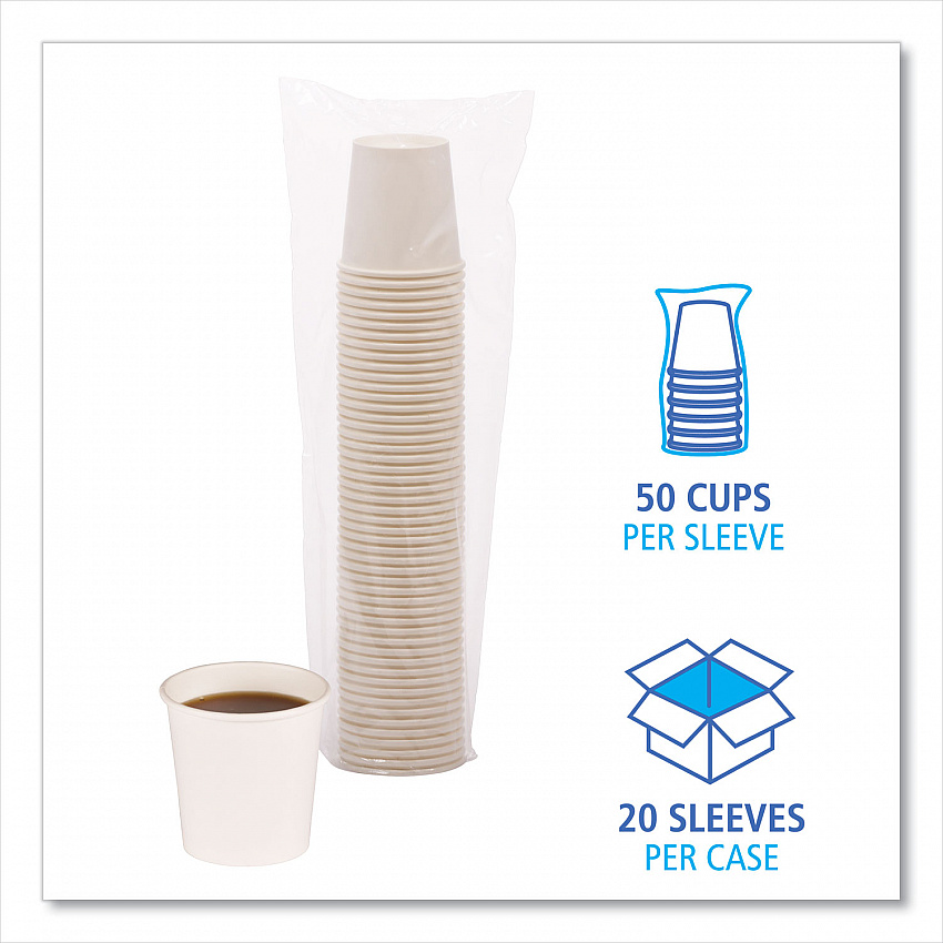 Paper Hot Cups, 4 oz, White, 50/Sleeve, 20 Sleeves/Carton (WHT4HCUP)