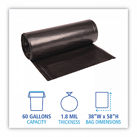 Recycled Low-Density Polyethylene Can Liners, 60 gal, 1.8 mil, 38