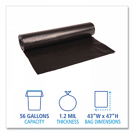 Recycled Low-Density Polyethylene Can Liners, 56 gal, 1.2 mil, 43