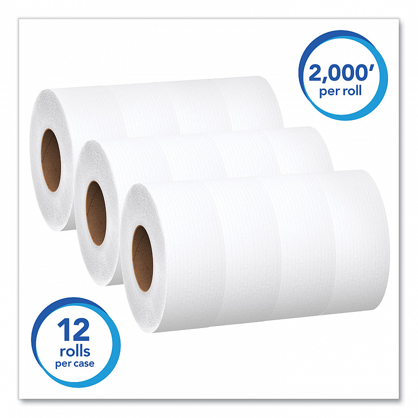 Essential JRT Jumbo Roll Bathroom Tissue, Septic Safe, 1-Ply, 3.55" x 2,000 ft, White, 12 Rolls/Carton (07223)