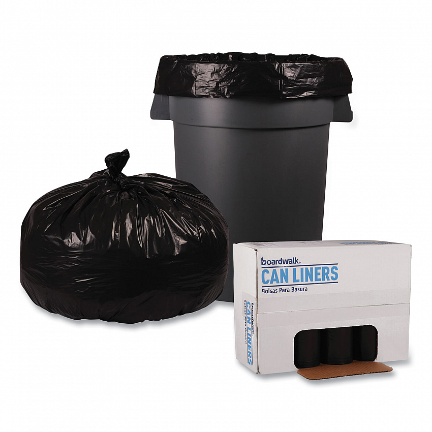 Recycled Low-Density Polyethylene Can Liners, 60 gal, 1.6 mil, 38" x 58", Black, Perforated, 10 Bags/Roll, 10 Rolls/Carton (523)