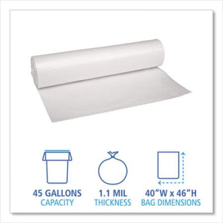 Boardwalk Low Density Repro Can Liners, 45 gal, 1.1 mil, 40" x 46", Clear, 10 Bags/Roll, 10 Rolls/Carton (531)