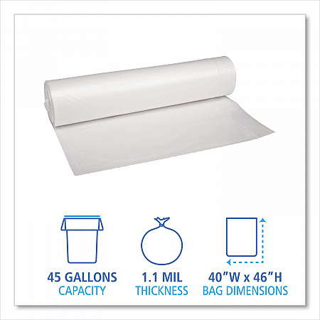 Recycled Low-Density Polyethylene Can Liners, 45 gal, 1.1 mil, 40