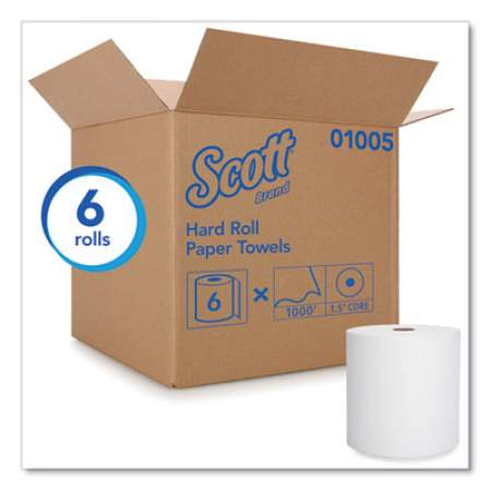 Scott Essential High Capacity Hard Roll Towel, 1.5" Core, 8 x 1000 ft, Recycled, White, 6/Carton (01005)