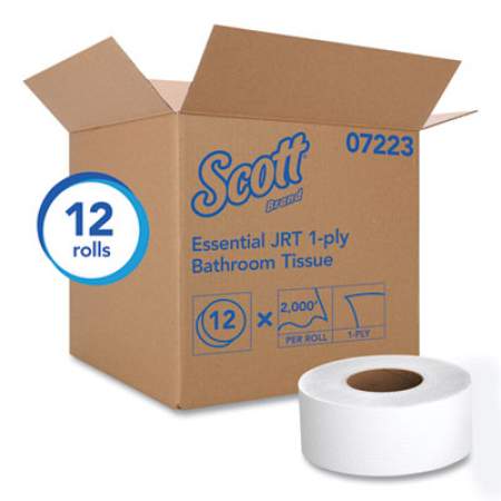 Scott Essential JRT Jumbo Roll Bathroom Tissue, Septic Safe, 1-Ply, White, 2,000 ft, 12 Rolls/Carton (07223)