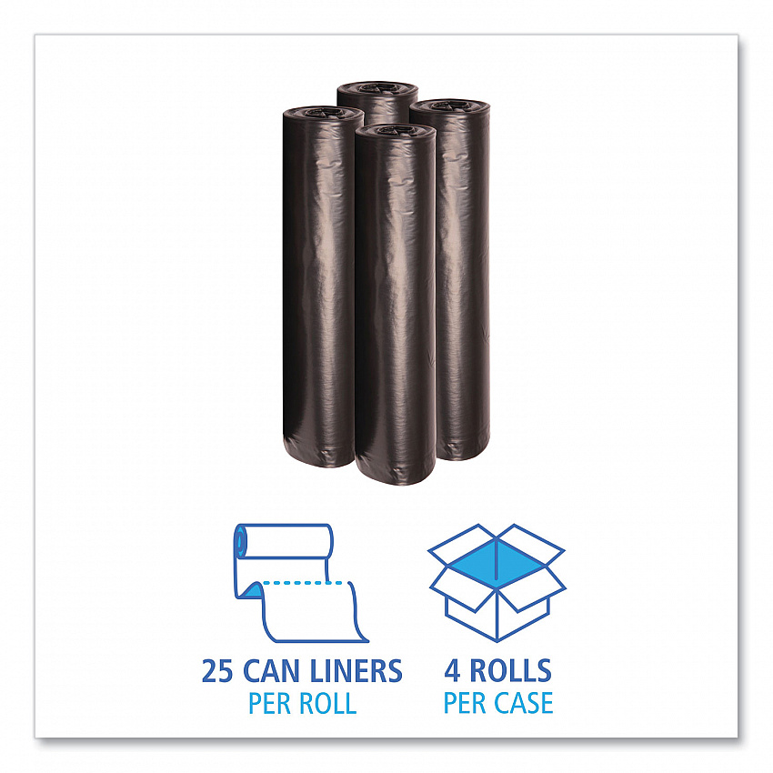 Recycled Low-Density Polyethylene Can Liners, 56 gal, 1.2 mil, 43" x 47", Black, Perforated, 10 Bags/Roll, 10 Rolls/Carton (518)