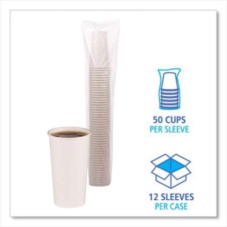 Boardwalk Paper Hot Cups, 20 oz, White, 12 Cups/Sleeve, 50 Sleeves/Carton (WHT20HCUP)