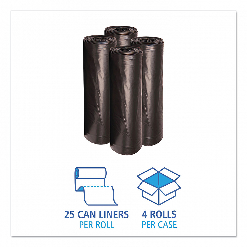 Recycled Low-Density Polyethylene Can Liners, 56 gal, 1.6 mil, 43" x 47", Black, Perforated, 20 Bags/Roll, 5 Rolls/Carton (522)