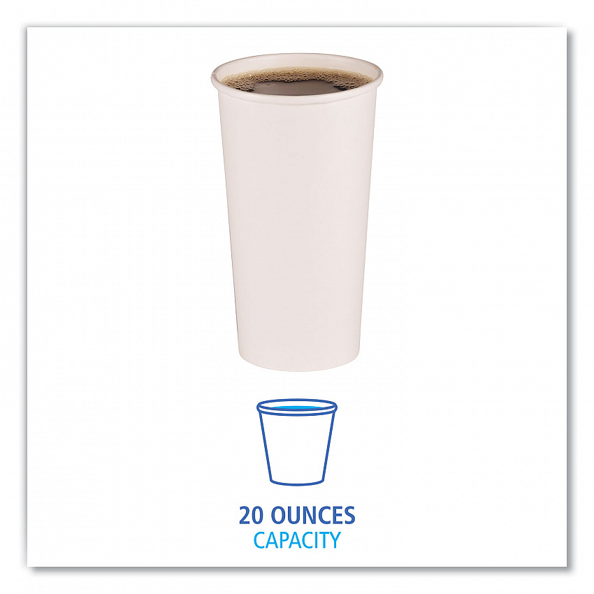 Paper Hot Cups, 20 oz, White, 50/Sleeve, 12 Sleeves/Carton (WHT20HCUP)