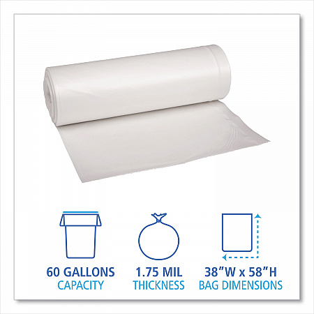 Recycled Low-Density Polyethylene Can Liners, 60 gal, 1.75 mil, 38