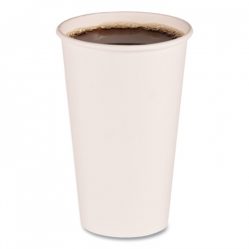 Paper Hot Cups, 16 oz, White, 50/Sleeve, 20 Sleeves/Carton (WHT16HCUP)