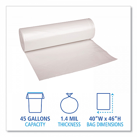 Recycled Low-Density Polyethylene Can Liners, 45 gal, 1.4 mil, 40