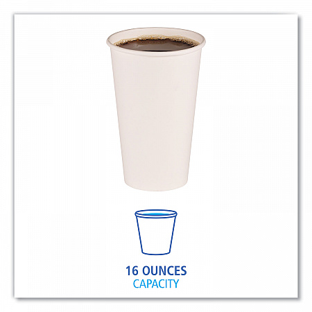 Paper Hot Cups, 16 oz, White, 50/Sleeve, 20 Sleeves/Carton (WHT16HCUP)