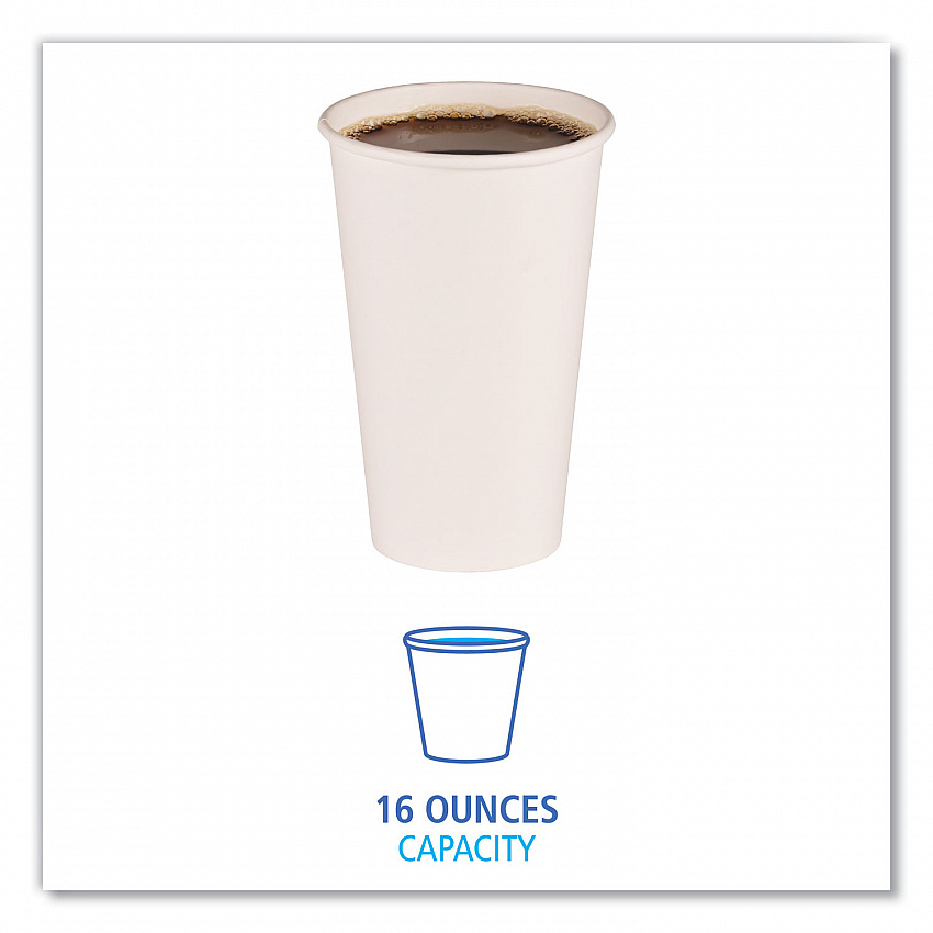 Paper Hot Cups, 16 oz, White, 50/Sleeve, 20 Sleeves/Carton (WHT16HCUP)