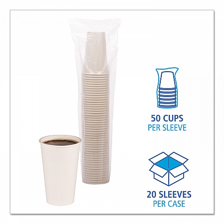 Paper Hot Cups, 16 oz, White, 50/Sleeve, 20 Sleeves/Carton (WHT16HCUP)