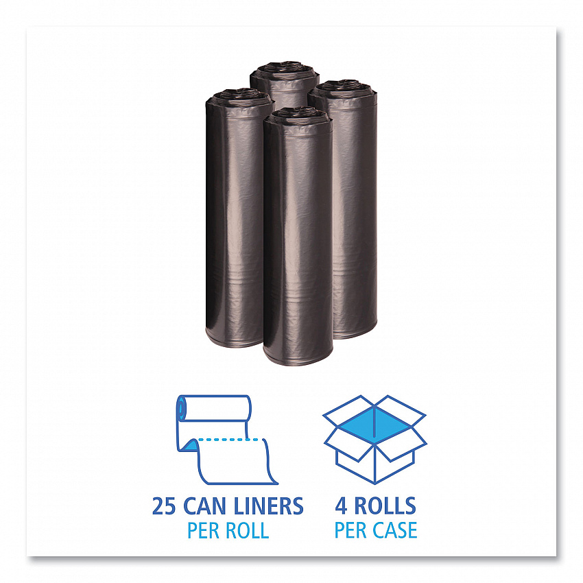 Recycled Low-Density Polyethylene Can Liners, 33 gal, 1.2 mil, 33" x 39", Black, Perforated, 10 Bags/Roll, 10 Rolls/Carton (516)