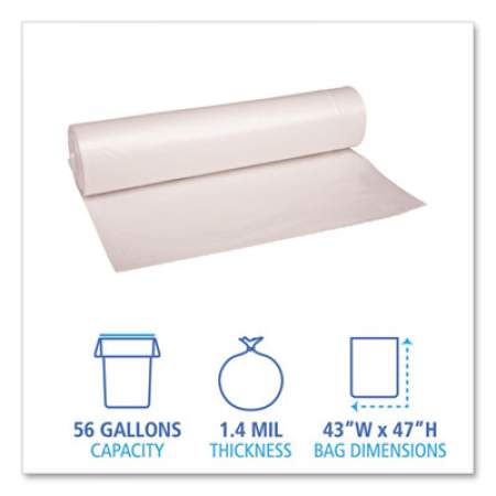 Boardwalk Low Density Repro Can Liners, 56 gal, 1.4 mil, 43" x 47", Clear, 10 Bags/Roll, 10 Rolls/Carton (536)