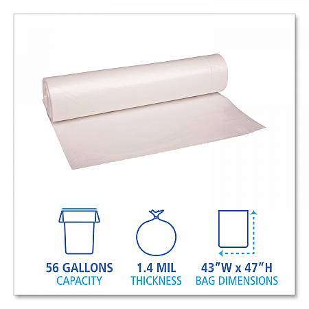 Recycled Low-Density Polyethylene Can Liners, 56 gal, 1.4 mil, 43
