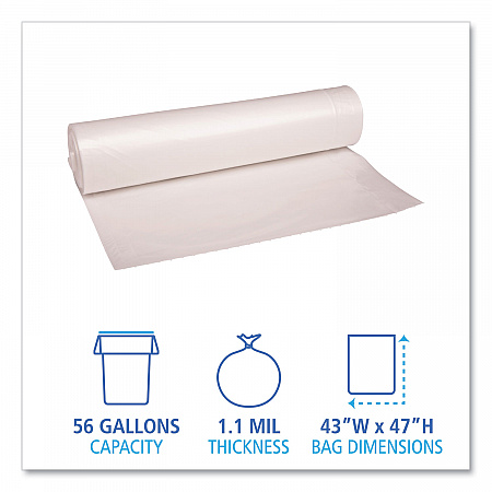Recycled Low-Density Polyethylene Can Liners, 56 gal, 1.1 mil, 43