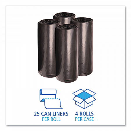 Recycled Low-Density Polyethylene Can Liners, 60 gal, 1.6 mil, 38