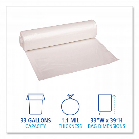 Recycled Low-Density Polyethylene Can Liners, 33 gal, 1.1 mil, 33