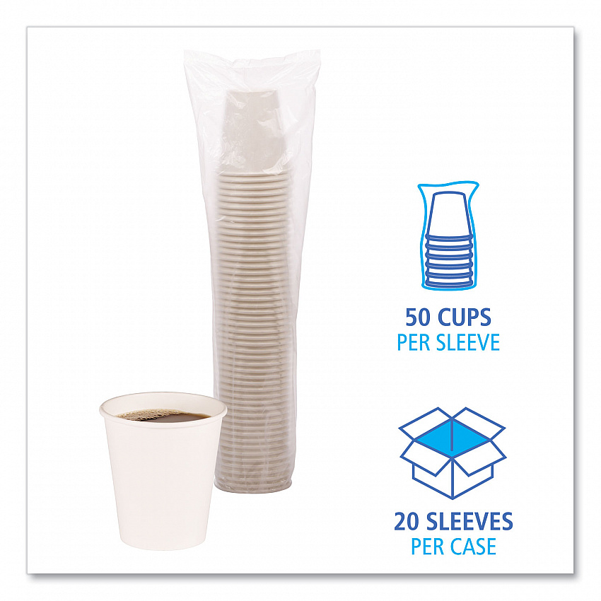 Paper Hot Cups, 10 oz, White, 50/Sleeve, 20 Sleeves/Carton (WHT10HCUP)