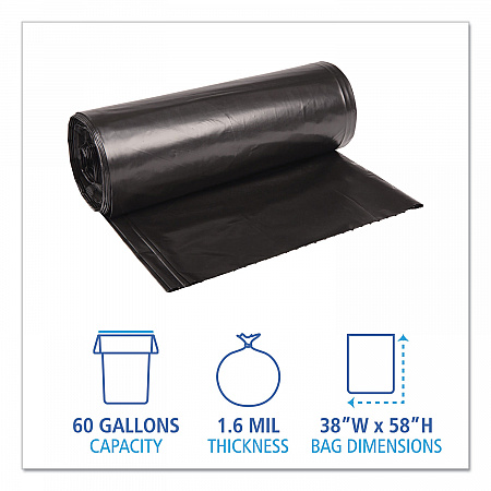 Recycled Low-Density Polyethylene Can Liners, 60 gal, 1.6 mil, 38