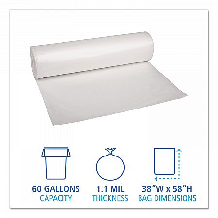 Recycled Low-Density Polyethylene Can Liners, 60 gal, 1.1 mil, 38
