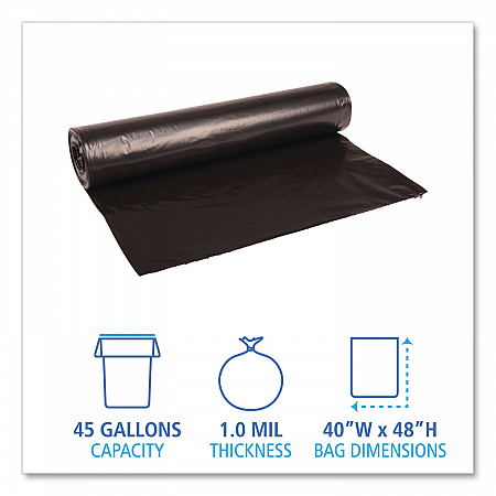 Recycled Low-Density Polyethylene Can Liners, 45 gal, 0.8 mil, 40