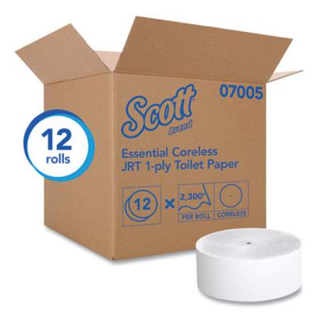 Scott Essential Coreless JRT, Septic Safe, 1-Ply, White, 2300 ft, 12 Rolls/Carton (07005)
