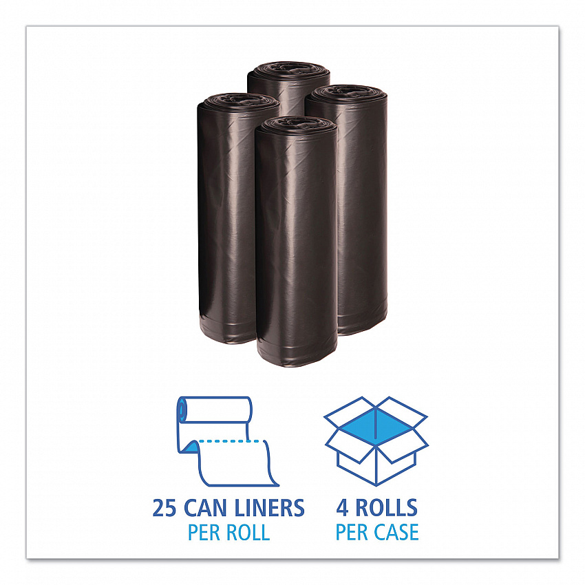 Recycled Low-Density Polyethylene Can Liners, 60 gal, 1.2 mil, 38" x 58", Black, Perforated, 10 Bags/Roll, 10 Rolls/Carton (519)